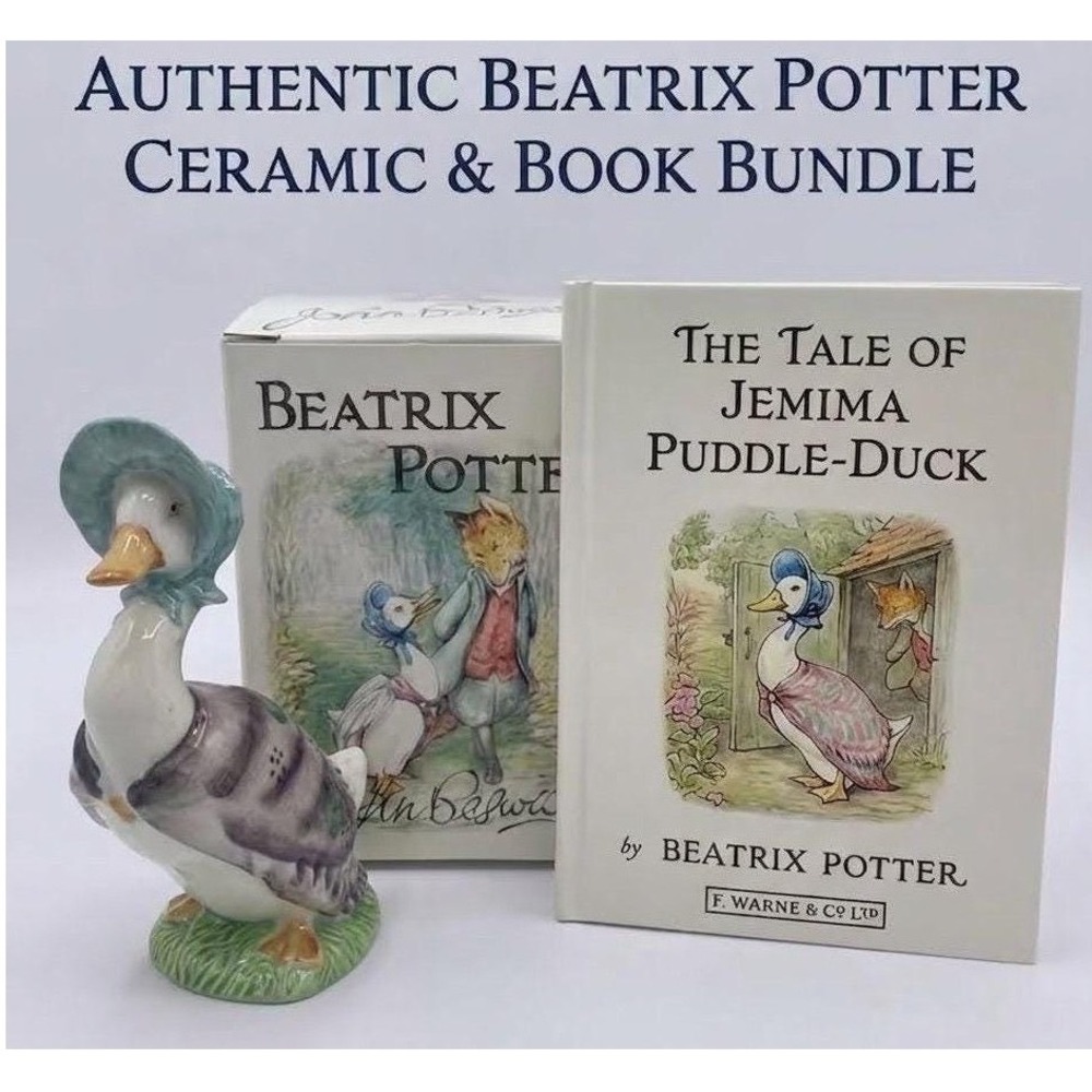 Beatrix Potter Jemima Puddle-Duck Figurine Set with Box & Book Vintage Beswick